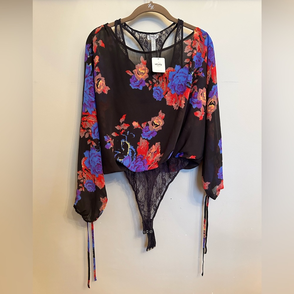 Free People black and floral blouse bodysuit. Size XS